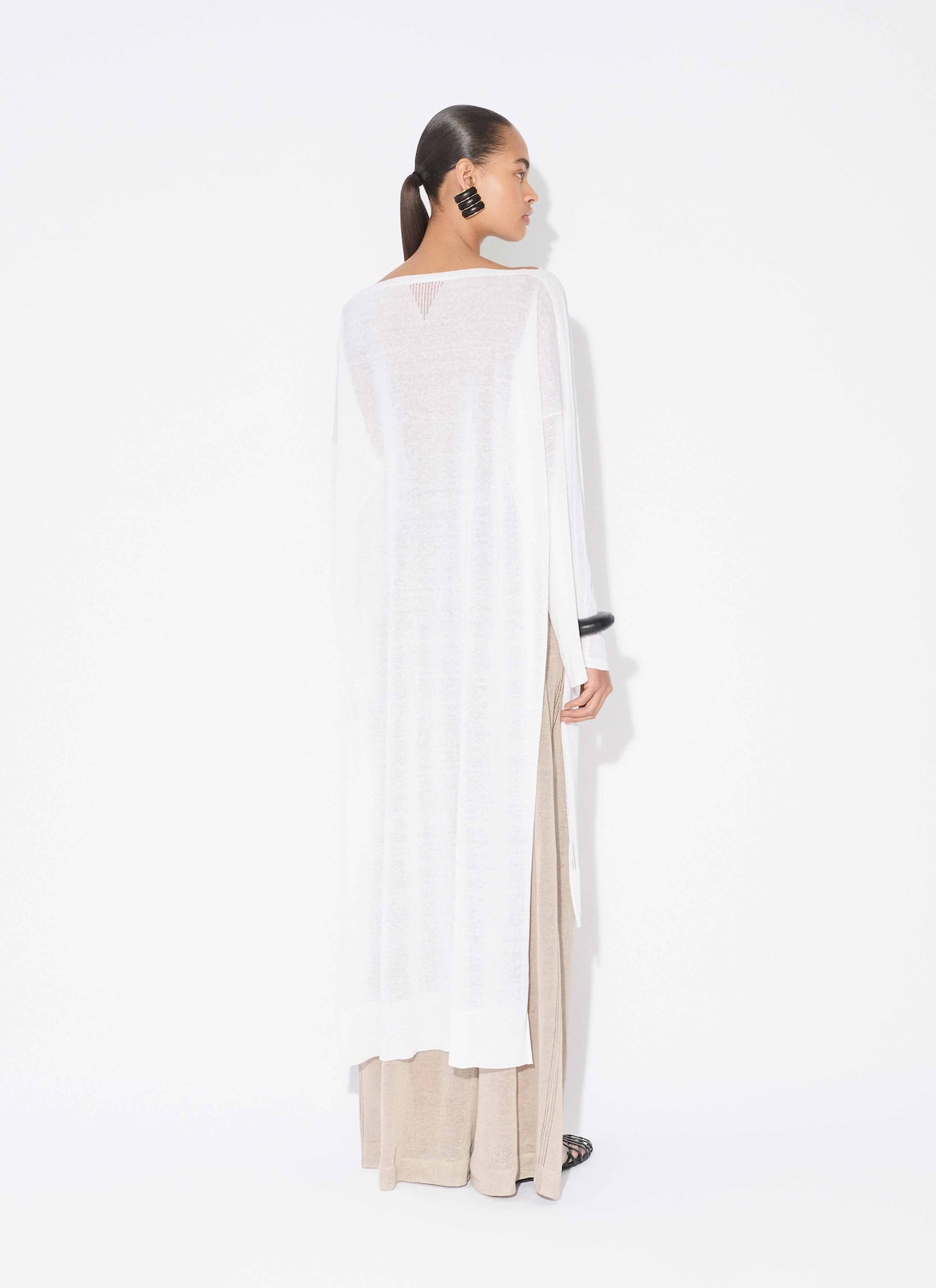 SILK LINEN KAFTAN DRESS ALAÏA WHITE SILK LINEN KAFTAN DRESS
